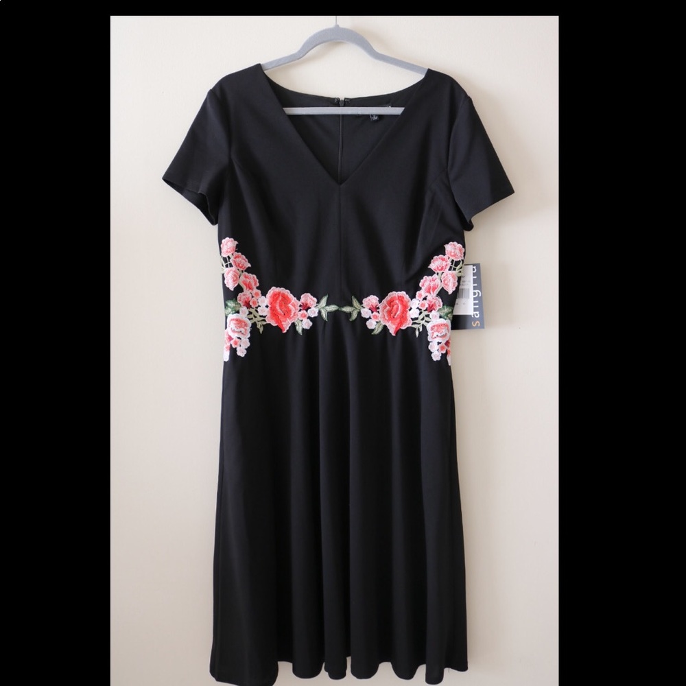 Embroidered floral waist wedding guest dress